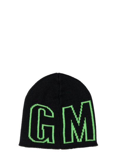 Shop Msgm Beanie Hat With Logo In Nero