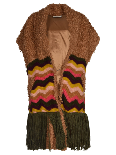Tu Lizé Teddy Vest With Knitted Inserts In Biscuit/pink
