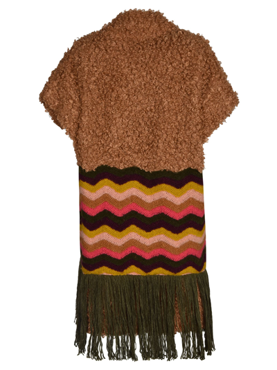 Tu Lizé Teddy Vest With Knitted Inserts In Biscuit/pink