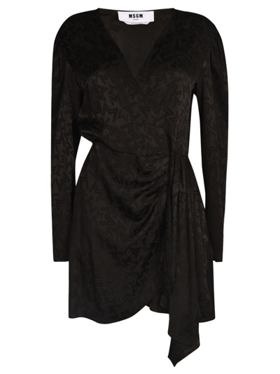 Shop Msgm V-neck Short Dress In Black