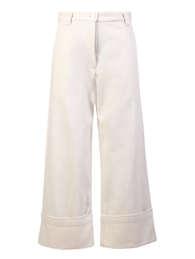 Moncler Genius 2 Moncler 1952 Crop Cuff Wide Leg Cotton Pants In White
