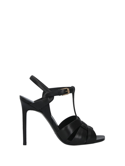 Shop Saint Laurent Tribute Leather Sandals In Nero