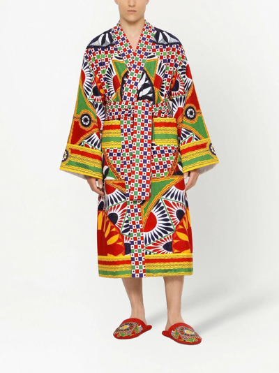 Dolce & Gabbana Graphic-print Long Sleeve Bathrobe In Yellow