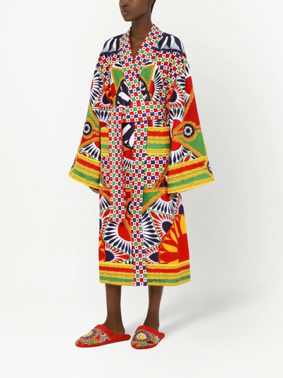 Dolce & Gabbana Graphic-print Long Sleeve Bathrobe In Yellow