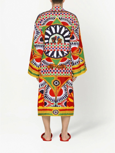 Shop Dolce & Gabbana Graphic-print Long Sleeve Bathrobe In Yellow