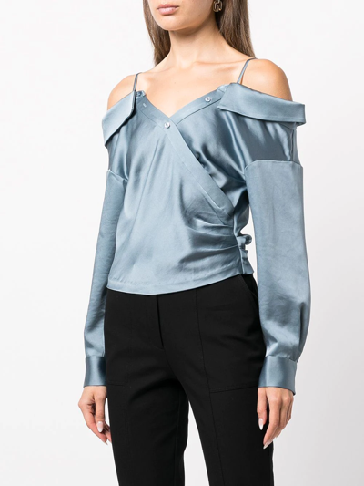 Simkhai Haley Off-the-shoulder Woven Top In Blue