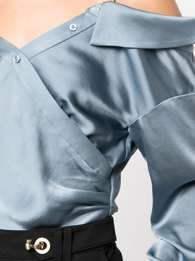 Simkhai Haley Off-the-shoulder Woven Top In Blue