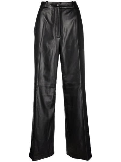 Shop Loulou Studio Straight Leather Trousers In Black