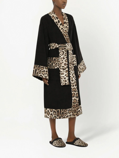 Shop Dolce & Gabbana Leopard Print-trim Bathrobe In Black
