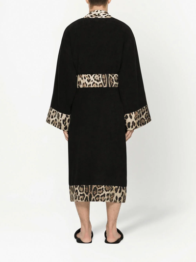 Shop Dolce & Gabbana Leopard Print-trim Bathrobe In Black