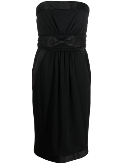 Pre-owned Chanel 1990s Bow-detail Strapless Midi Dress In Black