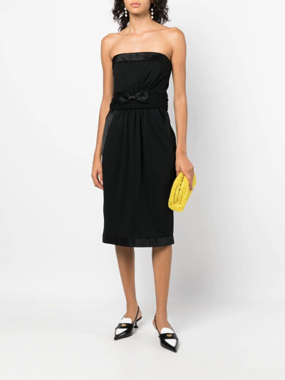 Pre-owned Chanel 1990s Bow-detail Strapless Midi Dress In Black