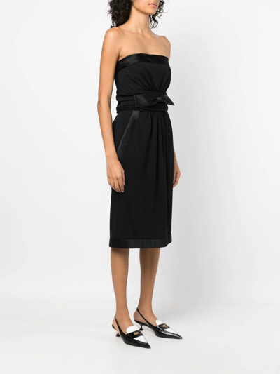 Pre-owned Chanel 1990s Bow-detail Strapless Midi Dress In Black