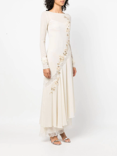 Pre-owned A.n.g.e.l.o. Vintage Cult 1990s Floral-embroidered Layered Silk Dress In Neutrals