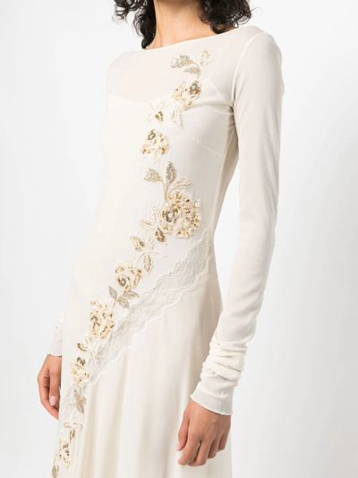 Pre-owned A.n.g.e.l.o. Vintage Cult 1990s Floral-embroidered Layered Silk Dress In Neutrals