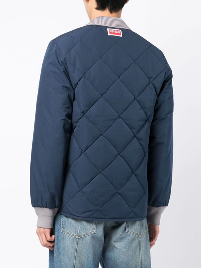 Shop Kenzo Two-tone Diamond-quilt Jacket In Blue