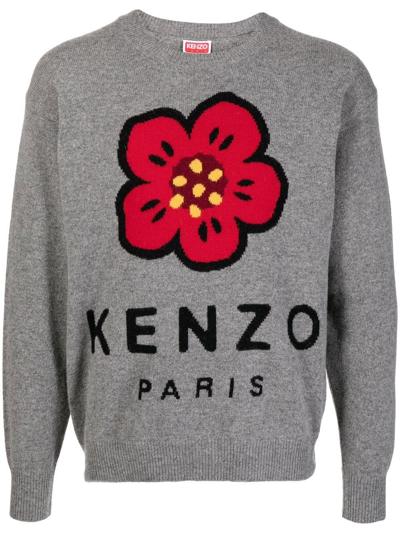 Kenzo Boke Intarsia Wool Knit Sweater In Grey | ModeSens