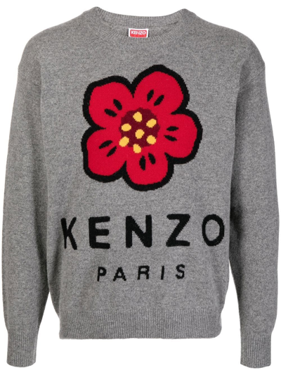 Shop Kenzo Boke Flower Crew-neck Jumper In Grey