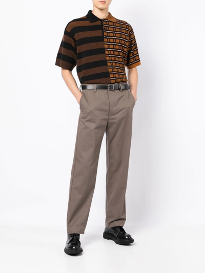 Shop Kenzo Mix-print Knit Polo Shirt In Brown