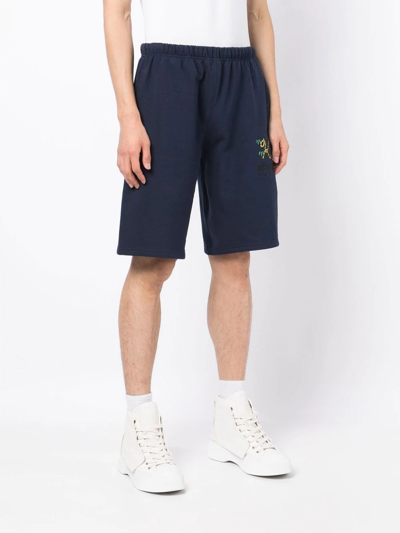 Shop Kenzo Logo-embroidered Cotton Bermuda Shorts In Blue