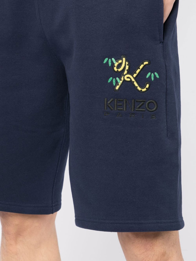 Shop Kenzo Logo-embroidered Cotton Bermuda Shorts In Blue