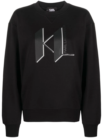 Shop Karl Lagerfeld Logo-print Long-sleeve Sweatshirt In Black