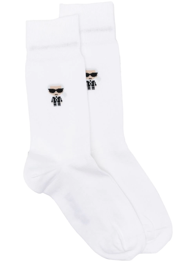 Shop Karl Lagerfeld Intarsia-knit Logo Socks In White