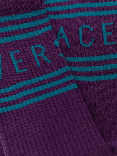 Shop Versace Gianni Intarsia-knit Socks In Purple