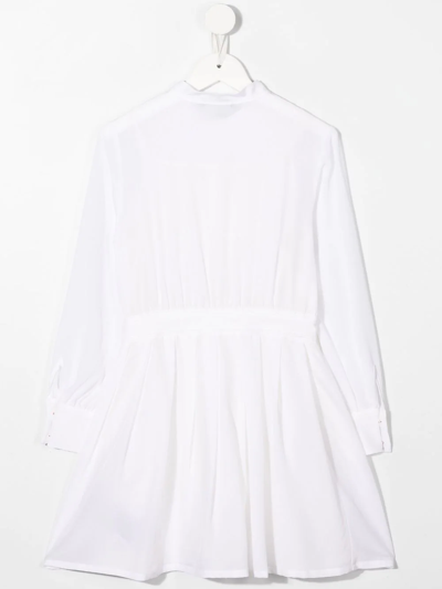 Shop Balmain Logo-plaque Ribbed-yoke Shirt Dress In White