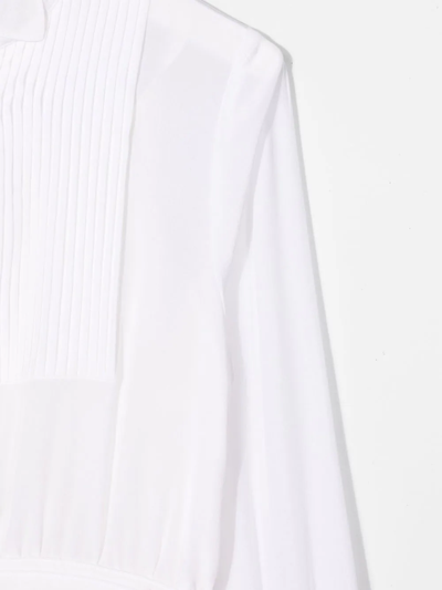 Shop Balmain Logo-plaque Ribbed-yoke Shirt Dress In White