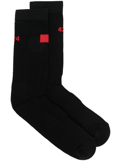 Shop 424 Intarsia-logo Socks In Black