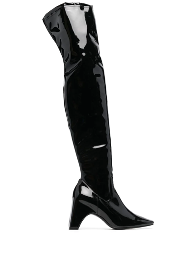 Shop Coperni Patent Thigh-high Boots In Black