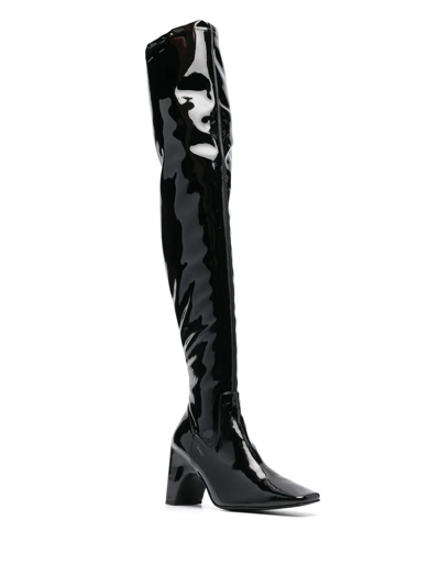 Shop Coperni Patent Thigh-high Boots In Black