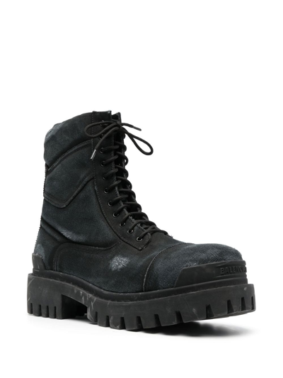 Balenciaga Worn-effect Combat Boots In Black