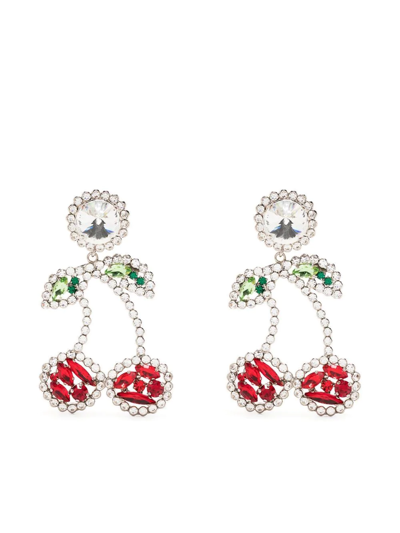 Shop Alessandra Rich Cherry-charm Crystal-embellished Earrings In Silver