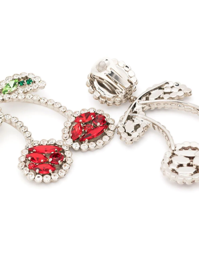 Shop Alessandra Rich Cherry-charm Crystal-embellished Earrings In Silver
