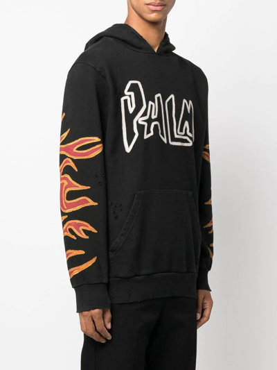Shop Palm Angels Flame-print Cotton Hoodie In Black