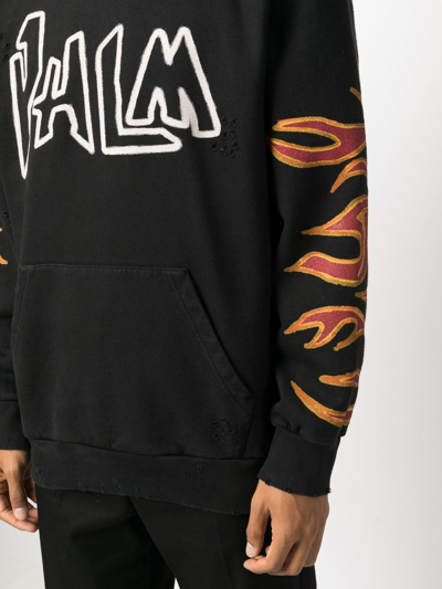 Shop Palm Angels Flame-print Cotton Hoodie In Black