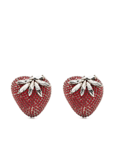 Shop Alessandra Rich Crystal-embellished Strawberry Earrings In Silver