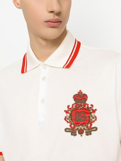 Shop Dolce & Gabbana Heraldic-patch Piqué Polo Shirt In White