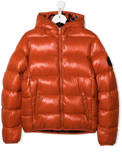 Shop Save The Duck Teen Logo-patch Padded Jacket In Orange