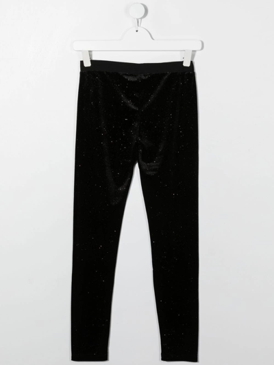 Shop Pinko Glitter-embellished Elasticated Leggings In Black