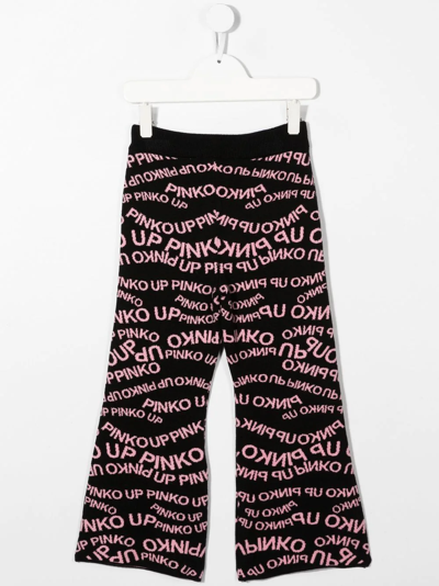 Shop Pinko Logo-print Flared Trousers In Black
