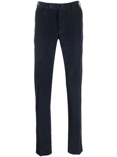 Shop Incotex Tapered-leg Cotton Trousers In Blue