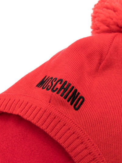 Shop Moschino Logo-embroidered Knitted Hat In Red