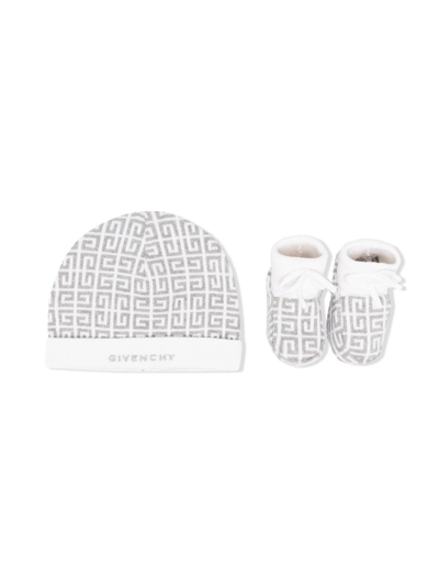 Shop Givenchy Monogram Kitted Hat And Booties Set In White