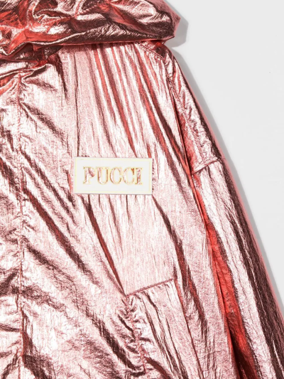 Shop Pucci Junior Logo-print Hooded Foil Jacket In Pink