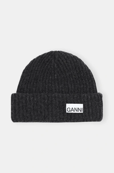 Ganni Wool Beanie In Phantom In Phantom