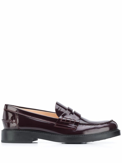 Shop Tod's Women's  Burgundy Leather Loafers In #800020