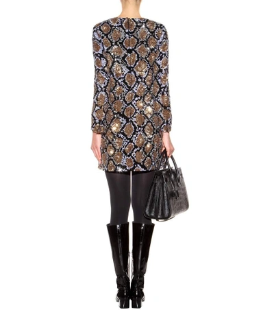 Shop Saint Laurent Sequin-embellished Silk Dress In Gold